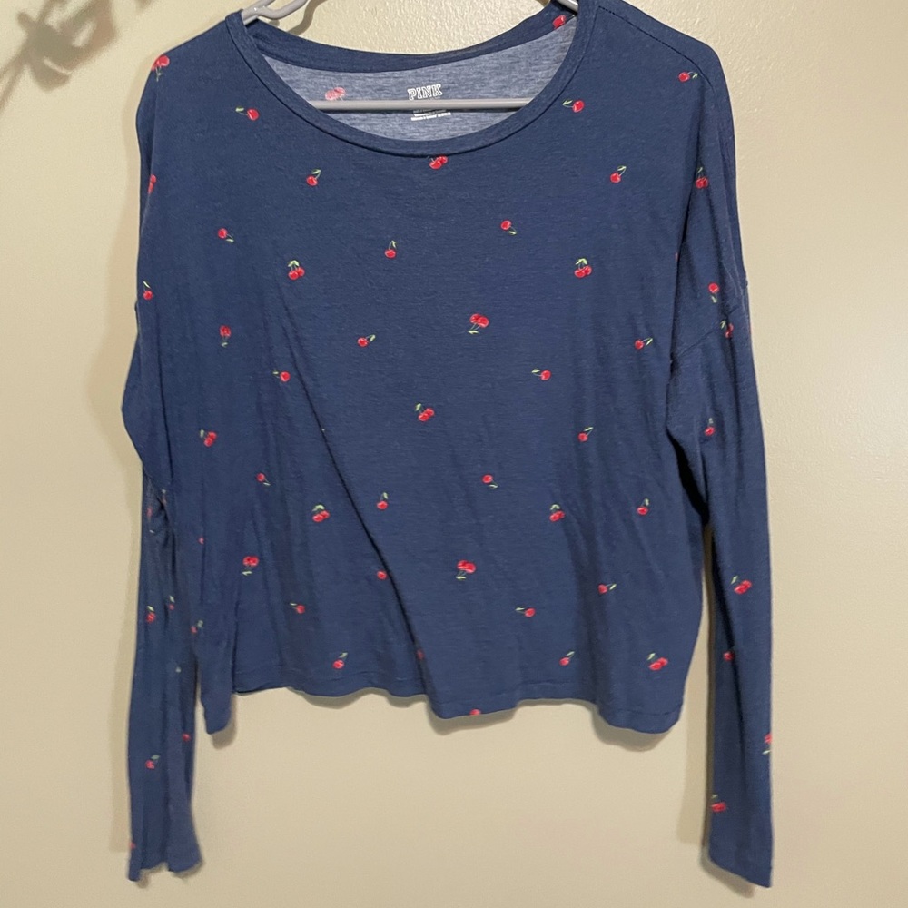 PINK Cherry Pattern Cropped Long Sleeve LC